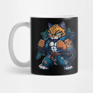 Tiger Cat Fight Club: Cartoon Feline in Jeans and Tee Mug